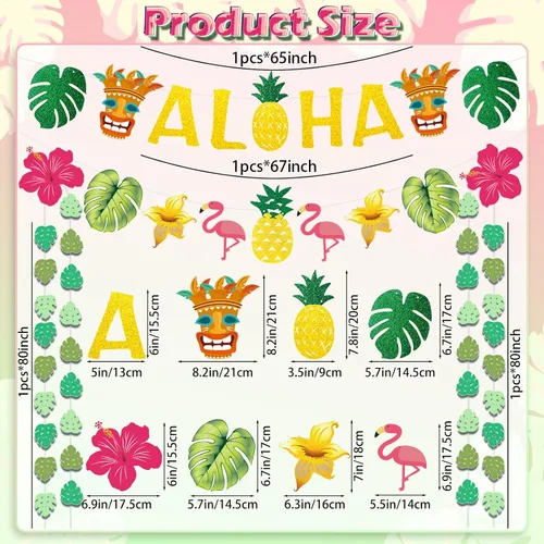 Vista 6 de Decoraciones de fiesta hawaiana Aloha – Cartel dorado brillante Aloha para suministros de fiesta temática de Luau tropical de Hawaii