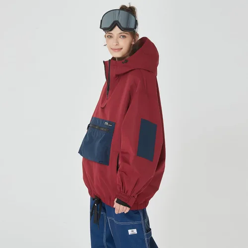 Vista 3 de SNOWVERB Chaqueta de snowboard impermeable holgada con aislamiento y bolsillos tipo cargo con capucha y a prueba de viento para hombres y mujeres