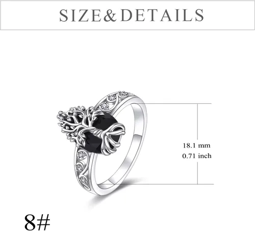 Vista 2 de YFN Anillo de turmalina negra de plata de ley, anillos de cristal negro, joyería curativa, protección espiritual, regalos para mujeres y niñas