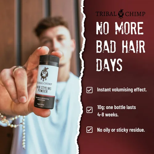 Vista 3 de Tribal Chimp Polvo para peinar el cabello, fijación invisible todo el día y polvo texturizante de volumen para hombres y mujeres, polvo para peinar