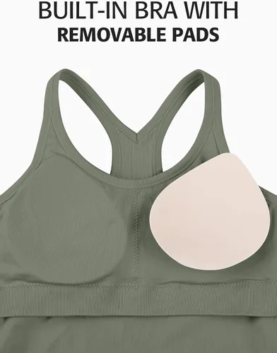 Vista 49 de ATTRACO Camiseta corta acanalada de entrenamiento para mujer con brasier integrado para yoga, espalda cruzada, ajuste ajustado