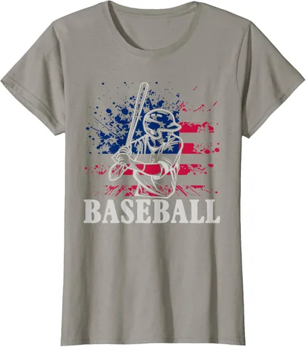Vista 77 de Camiseta de béisbol deportiva estadounidense con bandera estadounidense, Negro, S