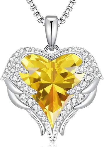 Vista 22 de CDE Angel Wings Heart Birthstone Pendant Necklace Gift for Women Negro-01&07-Piedra natal roja rubí