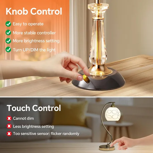 Vista 3 de Lámpara de mesa de cristal, lámpara de noche regulable con interruptor de encendido/apagado, modernas lámparas de vidrio para mesitas de noche