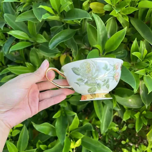 Vista 7 de Honorable Taza de café, capuchino, taza de té, con platillo para leche, porcelana de hueso fino, esmalte reactivo, 6.8 onzas-1 unidad