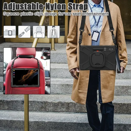Vista 6 de Funda resistente para Galaxy Tab S10 Lite/S10 FE/S9 FE/S8/S7, funda híbrida resistente con soporte para S Pen y funda a prueba de golpes para niños
