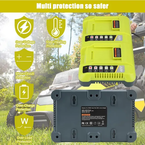 Vista 6 de JYJZPB Cargador OP401 dual para batería Ryobi 40V con estación de carga