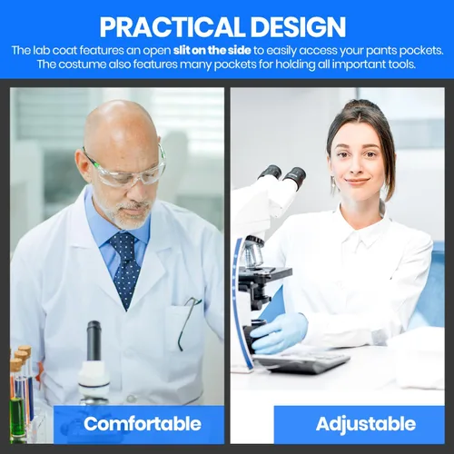 Vista 3 de Dress Up America Abrigo de laboratorio Disfraz de médico blanco para adultos 34 de longitud abrigos de laboratorio ligeros para mujeres y hombres