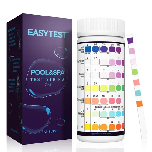 Vista 7 de EASYTEST - Paquete de 150 tiras reactivas para piscinas, spas y jacuzzis; mide pH, alcalinidad total, cloro libre y bromo, kit preciso de 3 en 1