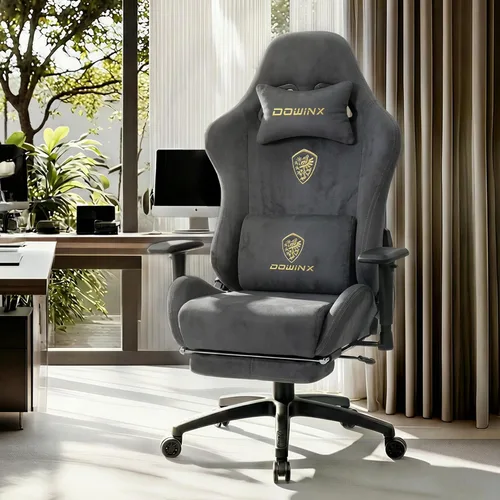 Vista 2 de Dowinx Silla de juegos grande y alta con tela de gamuza transpirable, sillas de juego para adultos con asiento grueso de gran tamaño para 440 Gris