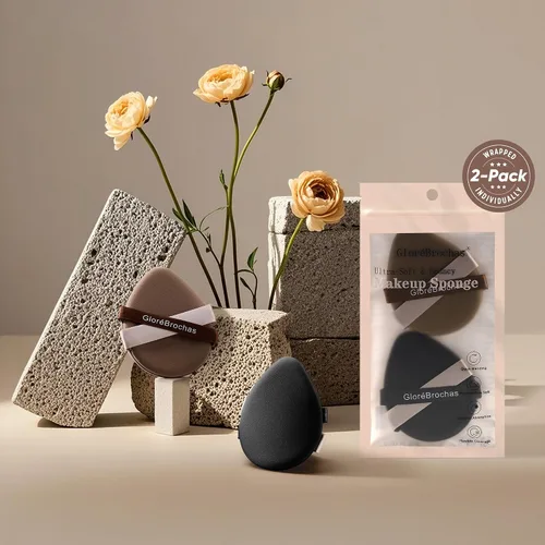 Vista 8 de Juego de esponjas para maquillaje, GloréBrochas 2 piezas, esponjas de base de baja absorción micro porosas, almohadillas de PU con cojín sin látex