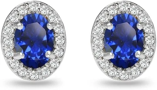 Vista 4 de Aretes ovalados de plata de ley auténtica, simulada o sintética con halo para mujer, novias