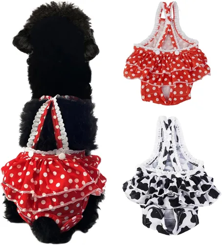Vista 8 de 2 piezas de pañales lavables para hembra con tirantes, cómodos pañales reutilizables para cachorros, bragas sanitarias para perros, ropa