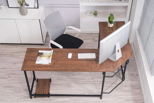 Vista 8 de ivinta Escritorio para computadora en forma de L, escritorio de esquina moderno para espacio pequeño, sala de estar, dormitorio, 7121 (marrón)