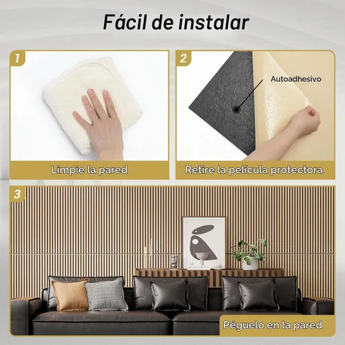 Vista 6 de TONOR Paquete de 4 paneles de pared de chapa de madera acústica, panel autoadhesivo 3D de 47.2 x 23.6 x 0.74 pulgadas, azulejos insonorizados
