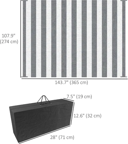 Vista 3 de Outsunny Alfombra reversible para exteriores, 9 x 12 pies, impermeable, alfombra de paja de plástico, alfombra portátil para camping, alfombra