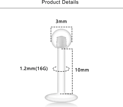 Vista 2 de Lcolyoli Aretes transparentes de 16G 18G para deportes, retenedores de piercing transparente, aretes de cartílago, aretes de plástico Bioflex labio