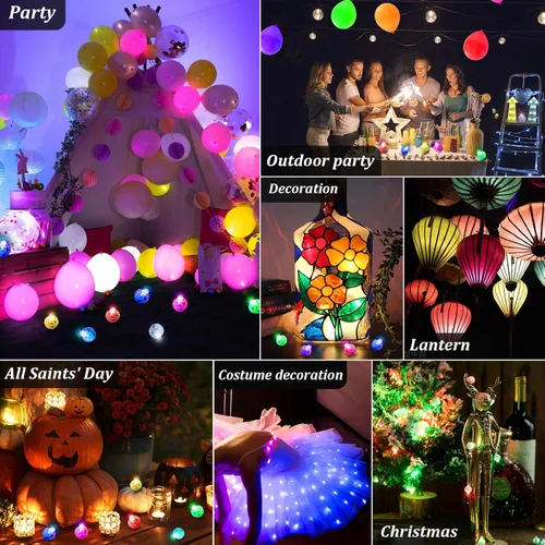 Vista 6 de AIKEI 50 globos de luz LED, mini bolas de luz, tiempo de espera prolongado, impermeable, luz LED para farol de papel, Pascua, Halloween, Navidad