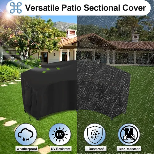 Vista 4 de OutdoorLines Funda seccional curvada impermeable para exteriores, resistente a los rayos UV, resistente al viento, para terraza, césped y patio
