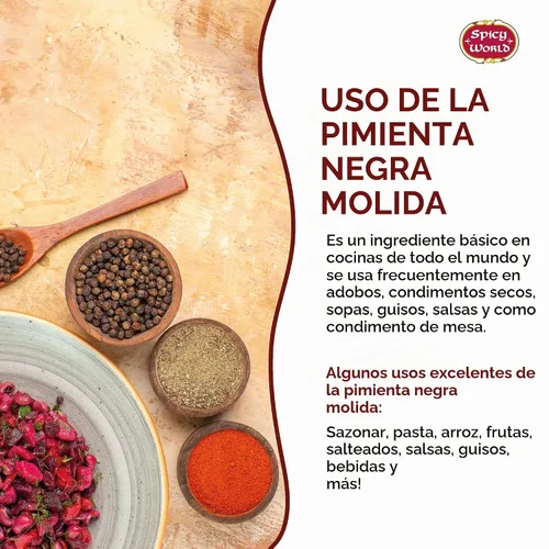 Vista 4 de Polvo de pimienta negra molida bolsa de 14 onzas – Table Grind – by Spicy World