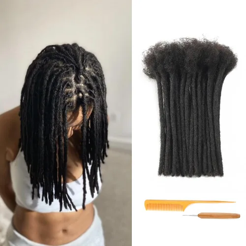 Vista 25 de Extensiones de Rastas de Cabello Humano 0.4cm de Grosor 4 Pulgadas 20 Hebras 100% Cabello Humano Real para Hombres/Mujeres/Niños Completamente