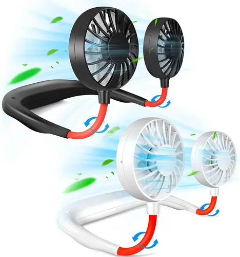 Vista 10 de Ventilador de cuello portátil recargable, ventilador personal manos libres, mini USB, con banda para el cuello, ventilador deportivo de 3 Paquete