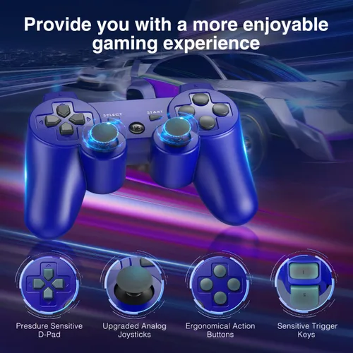 Vista 4 de Powerextra Wireless Controller Compatible with Play-Station 3, with High Performance Upgraded Joystick Rechargeable Battery Double Shock for PS-3