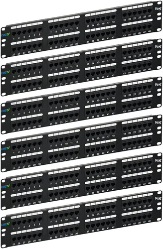 Vista 17 de ICC Panel de conexiones CAT5e, listado UL y aplicaciones Gigabit con clasificación PoE++, panel de conexión de red de 24 puertos 1U de 19 pulgadas