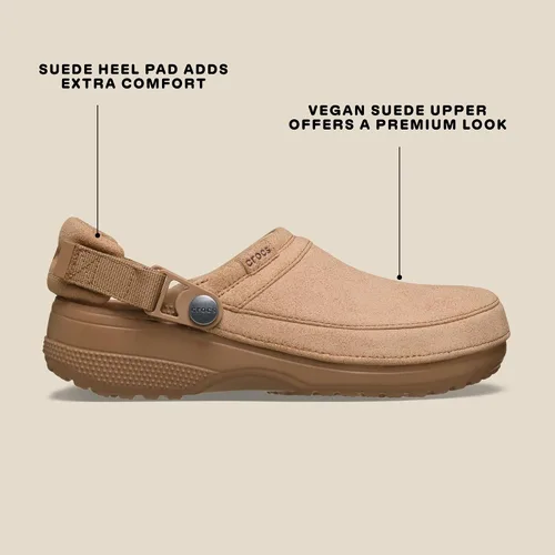 Vista 6 de Crocs Zuecos clásicos de lona elaborados unisex para hombres y mujeres Gamuza de chocolate con leche