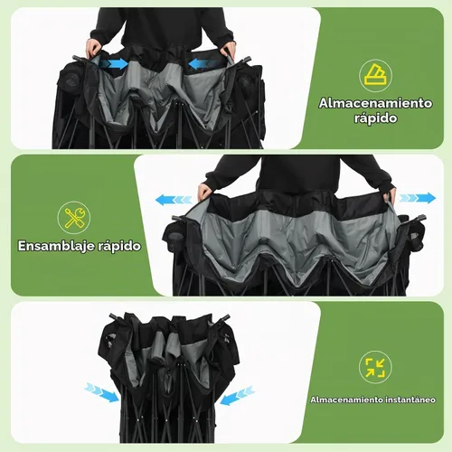 Vista 3 de Silla de campamento de gran tamaño para 3 personas con toldo totalmente acolchada para exteriores, plegable, apta para acampar al aire libre, césped