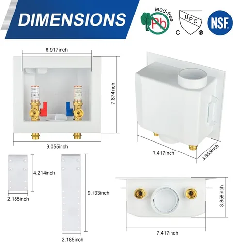 Vista 5 de Caja de salida de lavadora EFIELD, entrada de presión de cobre de 1/2 pulgada con drenaje central con amortiguador de martillo de agua de cobre