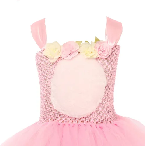 Vista 4 de Adorable vestido de conejo de Pascua rosa para niñas pequeñas, vestido de princesa de conejo, orejas de conejo de peluche, carnaval, princesa