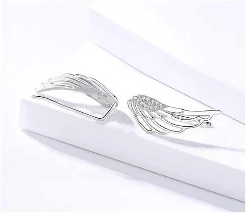 Vista 3 de Izpack Aretes de plata de ley S295 con alas de ángel CZ para mujeres y niñas, Cristal, Circonia cúbica