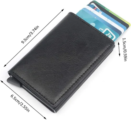 Vista 2 de CHJGLNL Cartera de cuero genuino para hombre bloqueo RFID de aluminio automático para tarjetas de crédito A-Negro Slim