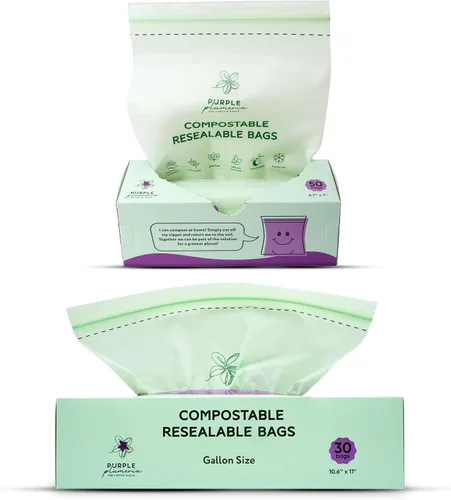 Vista 6 de Bolsas de almacenamiento de alimentos 100% compostables resellables (100 cremalleras ecológicas), a base de plantas, a prueba de fugas, duraderas