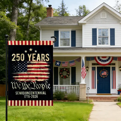 Vista 7 de Banderas de jardín con el 250 aniversario de Estados Unidos para exteriores, bandera de Estados Unidos del 250 aniversario con rayas de estrellas