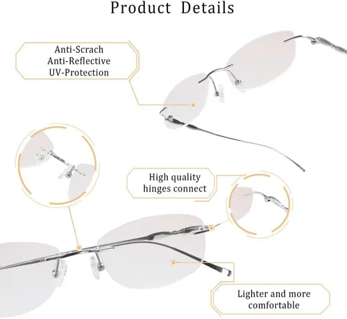 Vista 11 de LifeArt Pure Titanium Frame Glasses/Blue Light Blocking Reading Glasses, Reduce Eyestrain, Stylish for Men and Women 3033_(champán Clear)