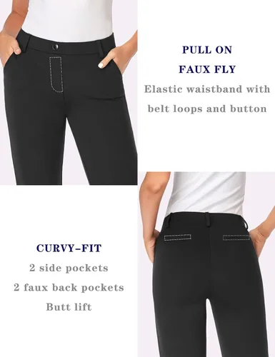 Vista 4 de Tapata - Pantalones de vestir rectos para mujer, diseño elástico con bolsillos ideales para oficina, trabajo y negocios, tallas Tall, Petite
