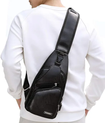Vista 6 de Mochila estilo bandolera de piel para hombres y mujeres bandolera de hombro al pecho mochila de uso diario para viajes al aire libre campamento