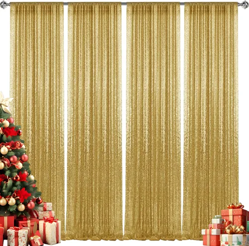 Vista 122 de 2 paneles de cortinas de fondo de lentejuelas verdes de 8 pies, cortinas de fondo de fotografía con purpurina para decoración de Navidad, boda