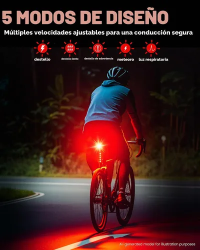 Vista 4 de DARKBEAM Luz trasera inteligente para bicicleta, con sensor de freno/luz, recargable USB-C, IP64 impermeable, 5 modos de luz, luz trasera
