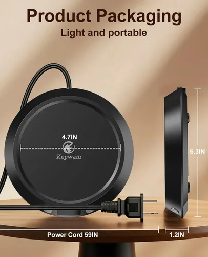 Vista 6 de Kepwam Calentador de Taza de Café – Calentador de Café Eléctrico de 55W para Escritorio, 3 Configuraciones de Temperatura y Temporizador de 2-9