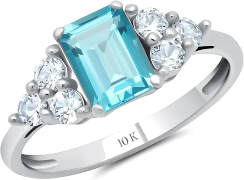 Vista 7 de MAX + STONE Anillos de piedras preciosas de oro de 10 quilates para mujer, anillo de aniversario con piedra natal de corte esmeralda, anillo