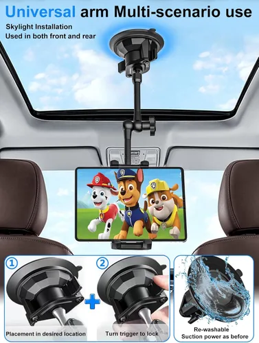 Vista 6 de Soporte para tablet para parabrisas de salpicadero de automóvil, [súper ventosa] para iPad soporte de automóvil, soporte de tableta resistente