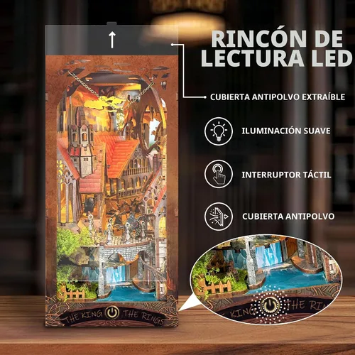 Vista 3 de Kit de rincón de libros con luces LED, casa de muñecas en miniatura 3D, rompecabezas de madera para adultos, decoración de sujetalibros, ideal