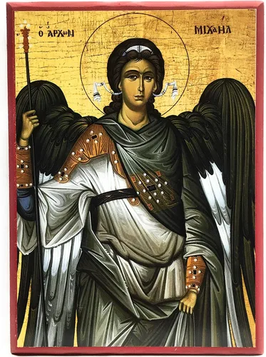 Vista 4 de Icono cristiano ortodoxo griego de madera San Arcángel Miguel (4 "x 5")