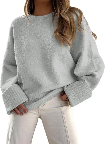 Vista 89 de LOGENE Suéter de gran tamaño para mujer, cuello redondo, manga larga, suave, mullido, suéter de punto 2025 para otoño e invierno