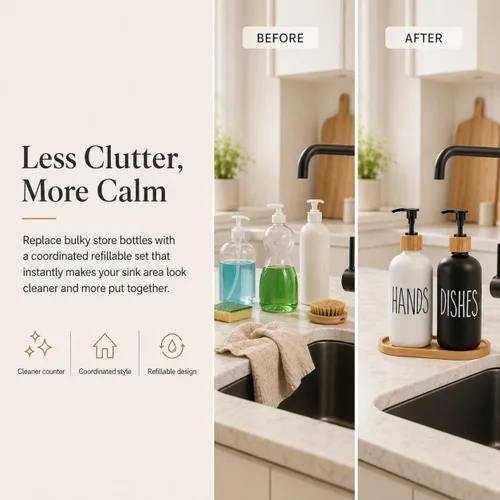 Vista 2 de Dispensador de jabón para platos para fregadero de cocina. Dispensador de jabón de manos de vidrio, decoración moderna de casa de campo para baño