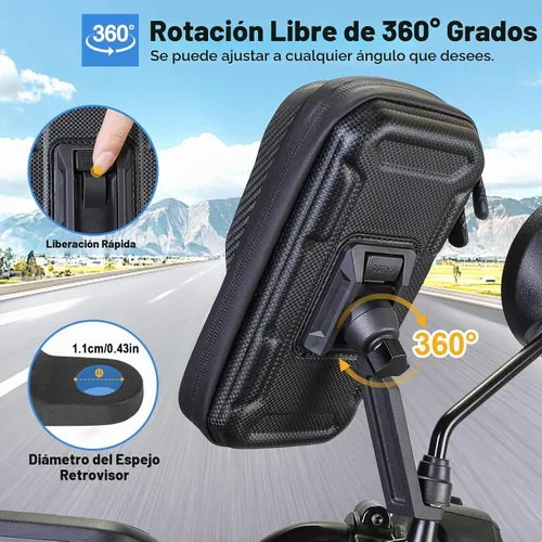 Vista 3 de Soporte de teléfono impermeable para motocicleta, rotación de 360°, espejo retrovisor de motocicleta, soporte para teléfono celular de gran