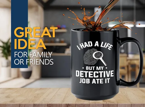 Vista 2 de Taza de café detective de 15 onzas, color negro -i had a - oficial de policía policía patrulla detective sheriff policial policía Academia